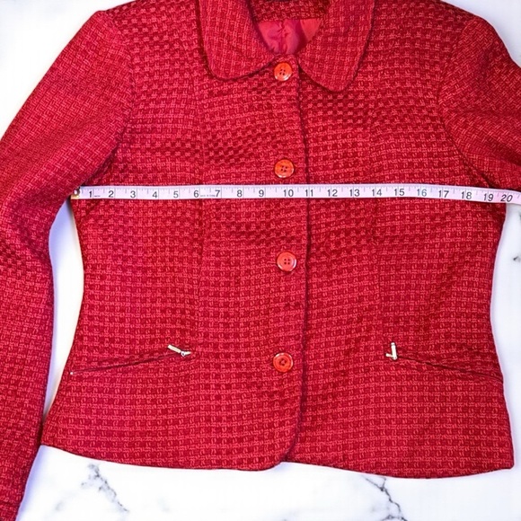 First Option Red Tweed Button Blazer Women’s Medium – Classic Style - Picture 9 of 11